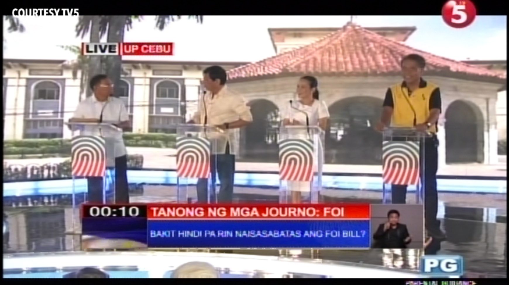 BANTER OR DEBATE. Four presidential candidates square off in the Cebu presidential debate on March 20, 2016. Screengrab from TV-5 