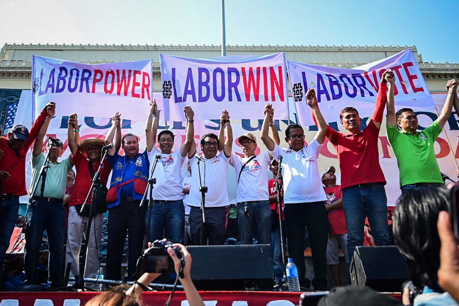 POLITICAL RALLY. Labor Win candidates take the stage at Liwasang Bonifacio, Manila. Photo by Alecs Ongcal/Rappler  