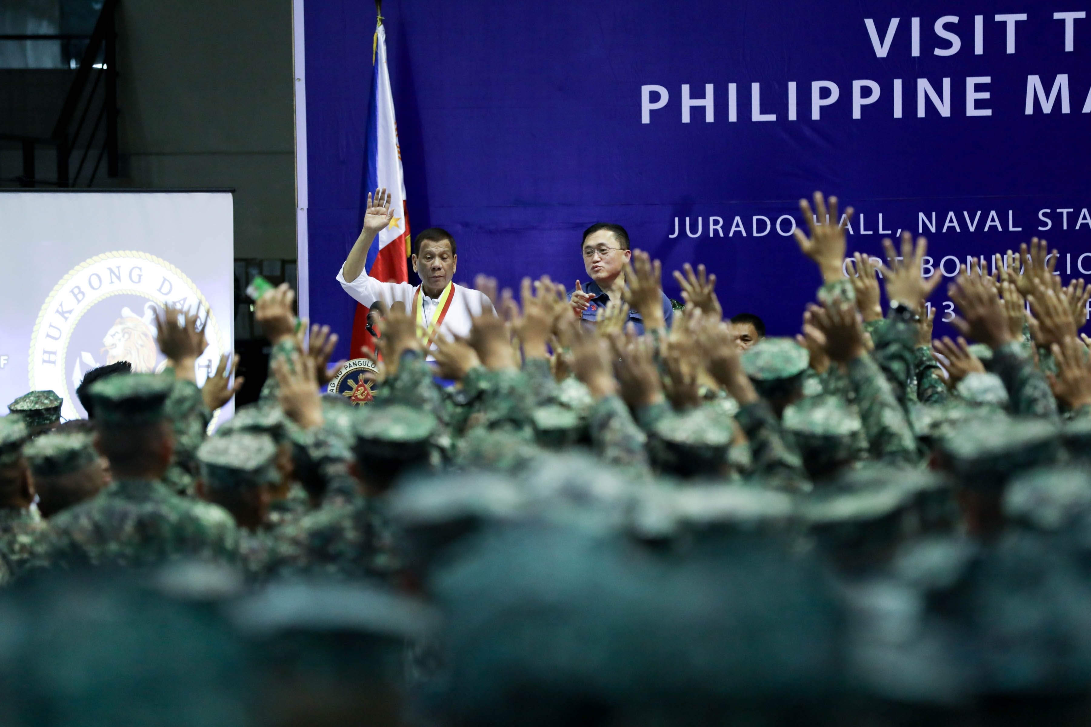 PH SOLDIERS. President Rodrigo Duterte delivers a speech during his visit to the Philippine Marine Corps headquarters at Fort Bonifacio in Taguig City on January 13, 2020. Malacañang photo  