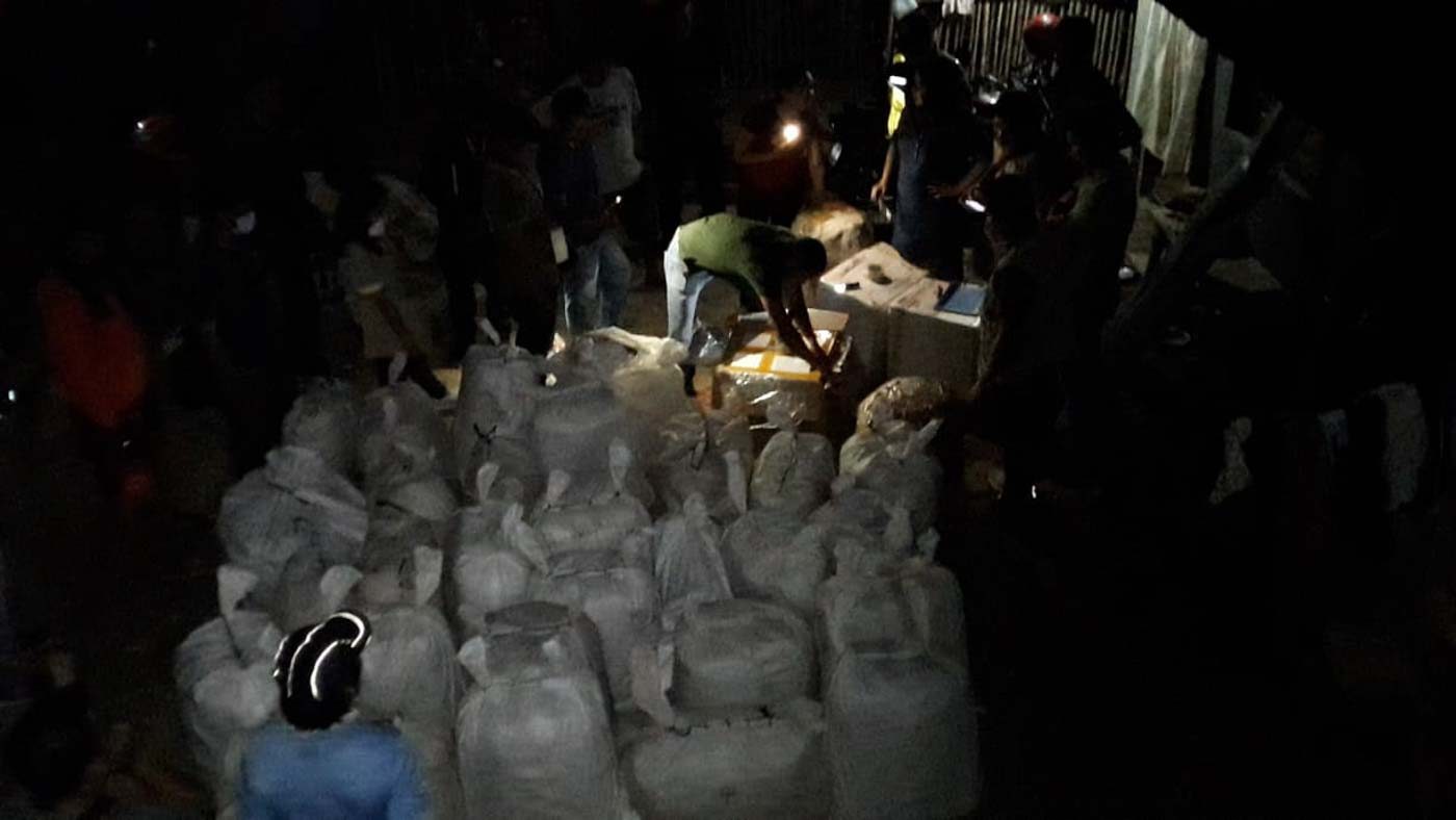PANGOLIN SCALES. Environmental authorities confiscate 38 sacks with 2,588 kilos of Philippine pangolin scales stored in an abandoned house in Barangay San Pedro, Puerto Princesa City, on September 27, 2019. Photo courtesy of Palawan Council for Sustainable Development Staff 