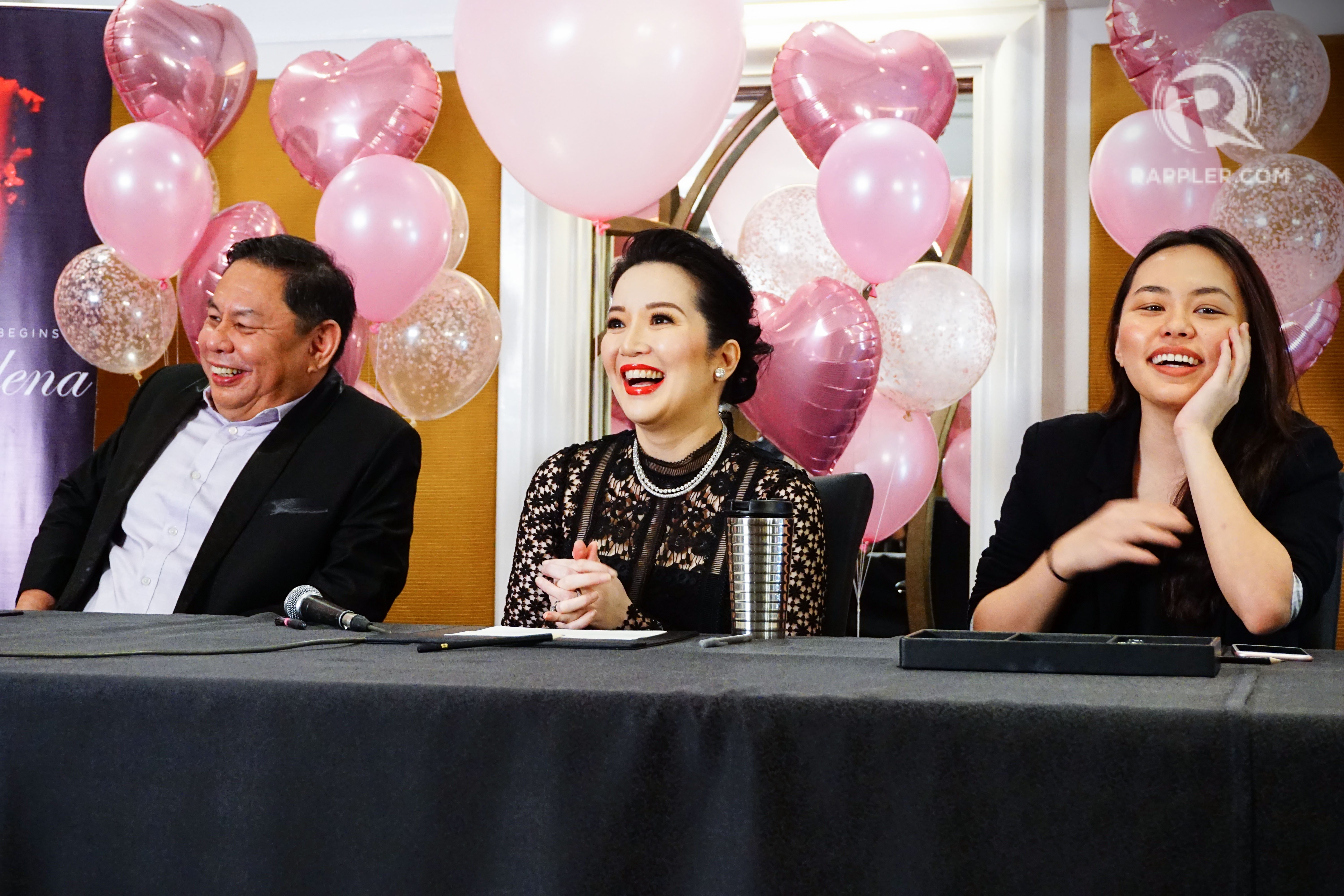 HAPPY MOMENTS. Kris Aquino speaks to the press at her contract signing with Ever Bilena. From left to right: Ever Bilena CEO Dioceldo Sy, Kris Aquino, Ever Bilena key accounts manager Denice Sy. Photo by Vernise L. Tantuco/Rappler 