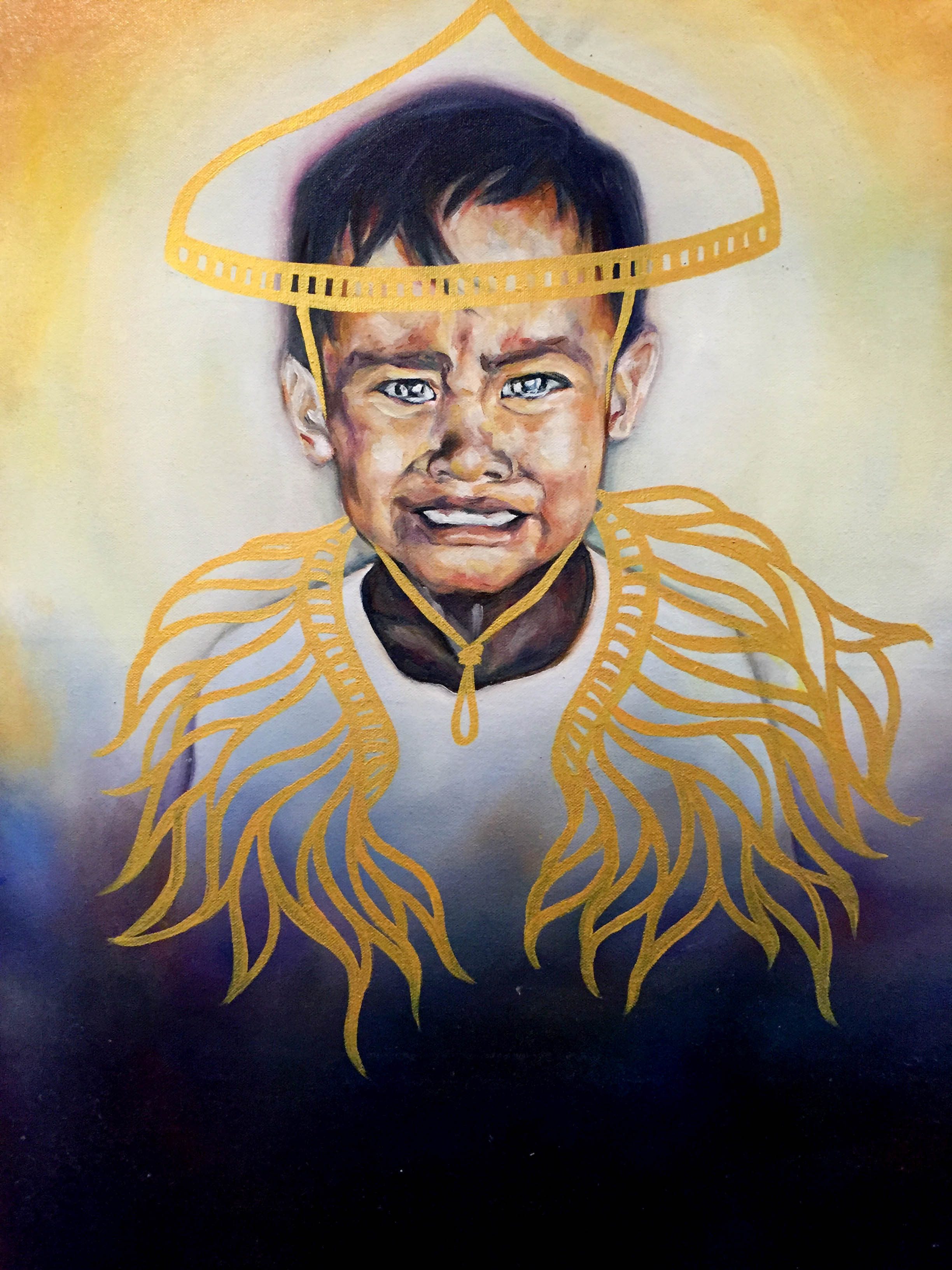 An artwork representing how the younger generations of Ivatans are losing their indigenous traits.      