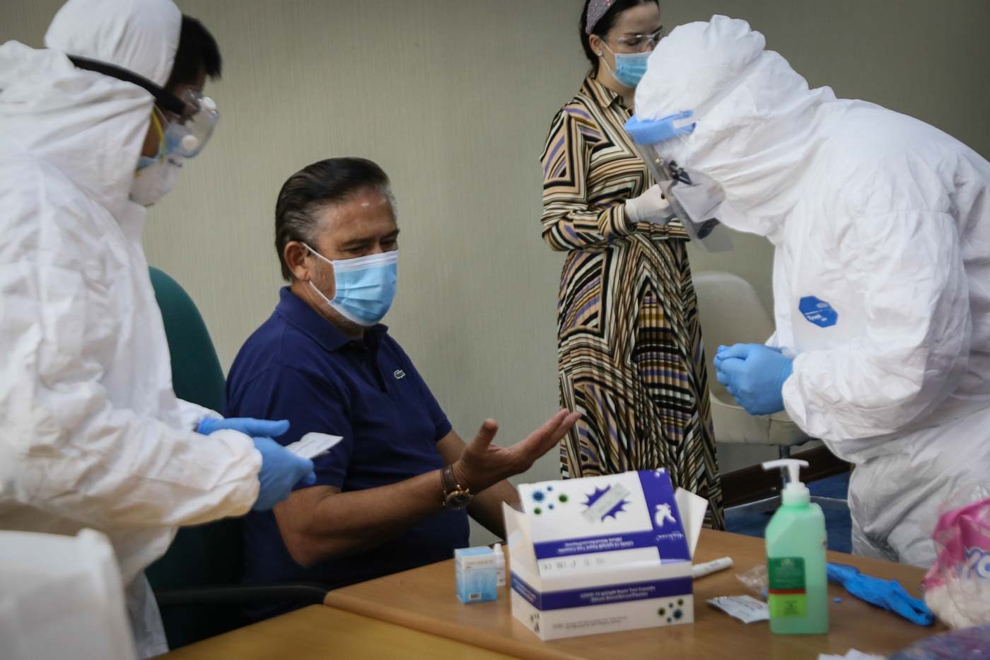 RAPID TEST. Senate President Vicente Sotto III undergoes a rapid coronavirus test before the start of the session on Monday, May 4, 2020. Photo by Louie Sauro Millang/Senate PRIB  