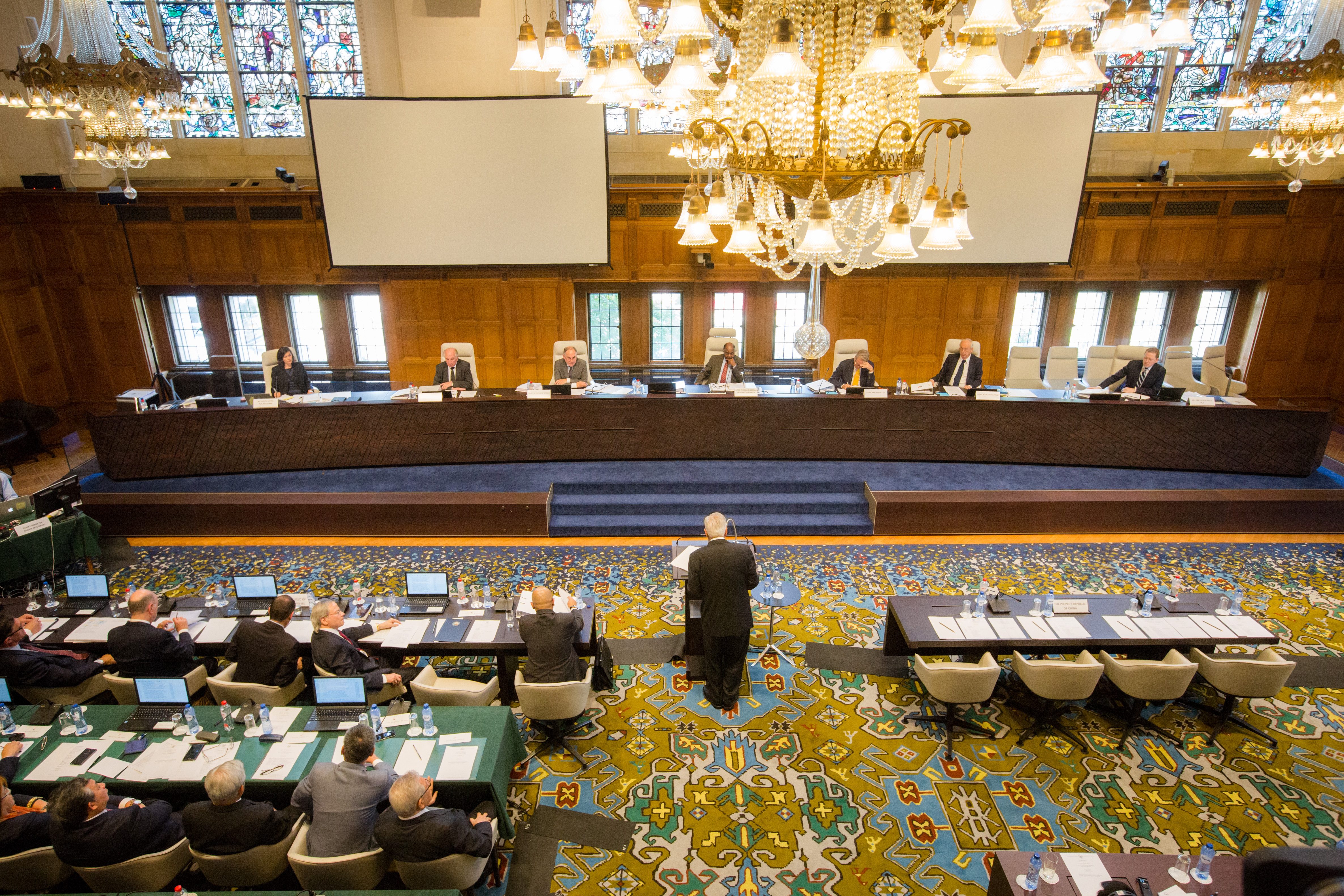 HISTORIC CASE. The arbitral tribunal in The Hague, Netherlands, listens to the first country that brought China to court over the West Philippine Sea (South China Sea). Photo courtesy of PCA 