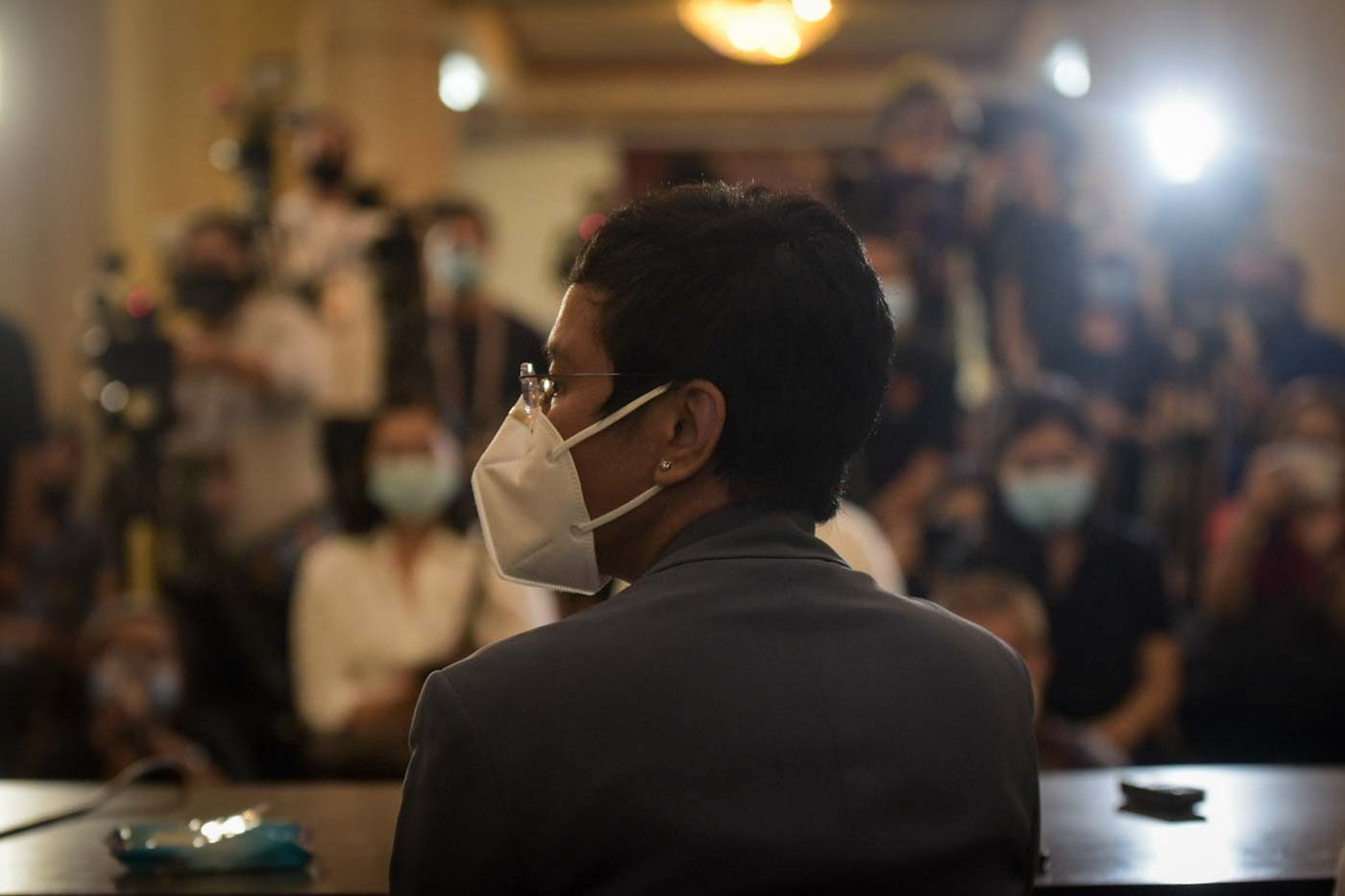 DEFEND PRESS FREEDOM. Rappler CEO Maria Ressa takes questions from the media on June 15, 2020, after Manila Regional Trial Court Branch 46 found her and co-accused Reynaldo Santos Jr guilty of cyber libel. Photo by Alecs Ongcal/Rappler 