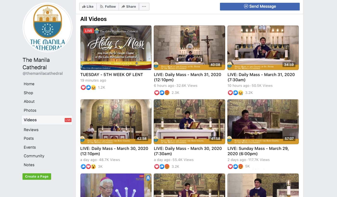 MANILA CATHEDRAL. The cathedral livestreams its masses on Facebook. Screenshot from FB Page 