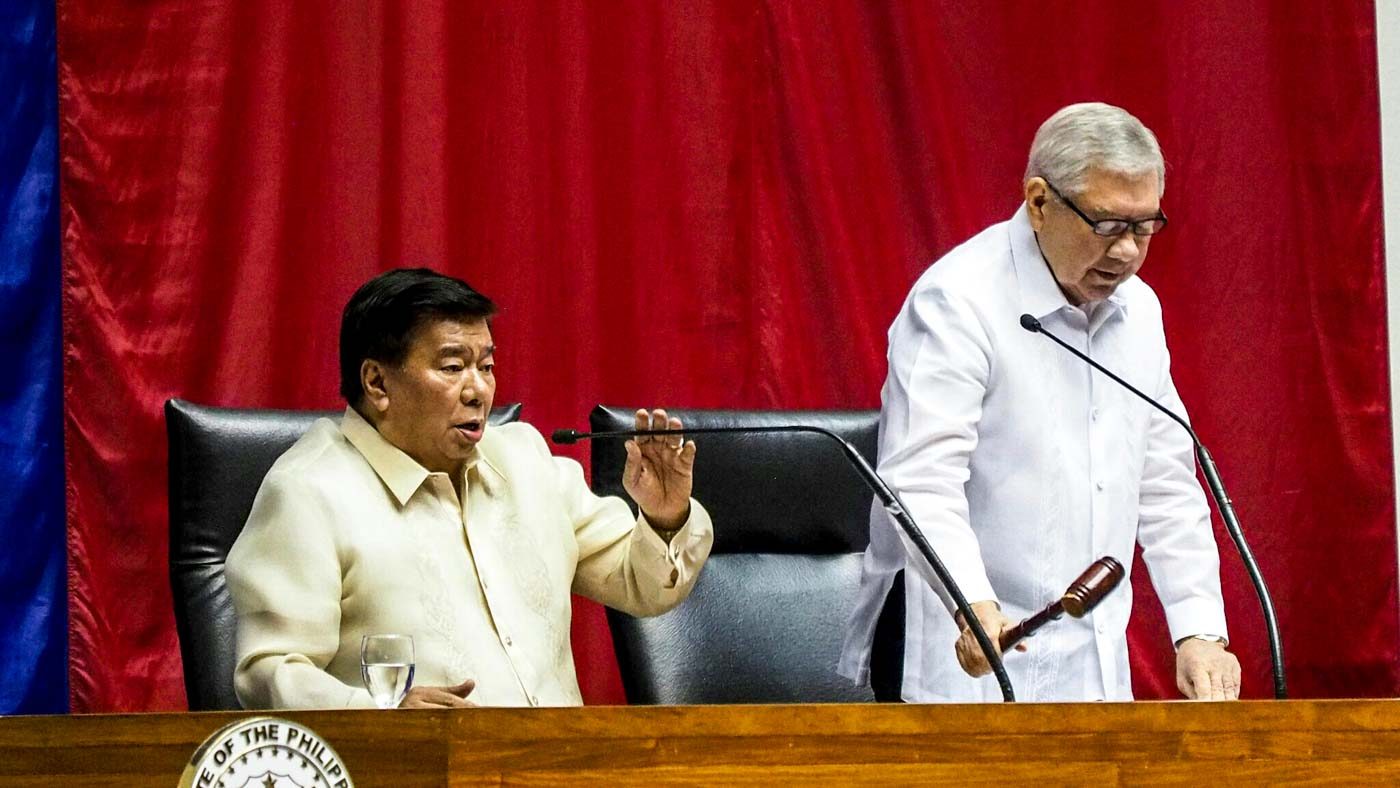 HOUSE LEADERS. Senate Presdient Franklin Drilon and Speaker Feliciano Belmonte Jr preside the joint public session setting up the rules on official canvassing. Photo by Jasmin Dulay/Rappler   
