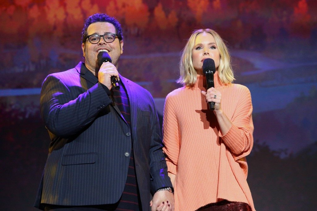 FROZEN 2. Josh Gad and Kristen Bell of 'Frozen 2' take part in the D23 Expo to talk about 'Frozen 2.' The movie hits theaters on November 22, 2019. Photo by Jesse Grant/Getty Images for Disney/AFP 