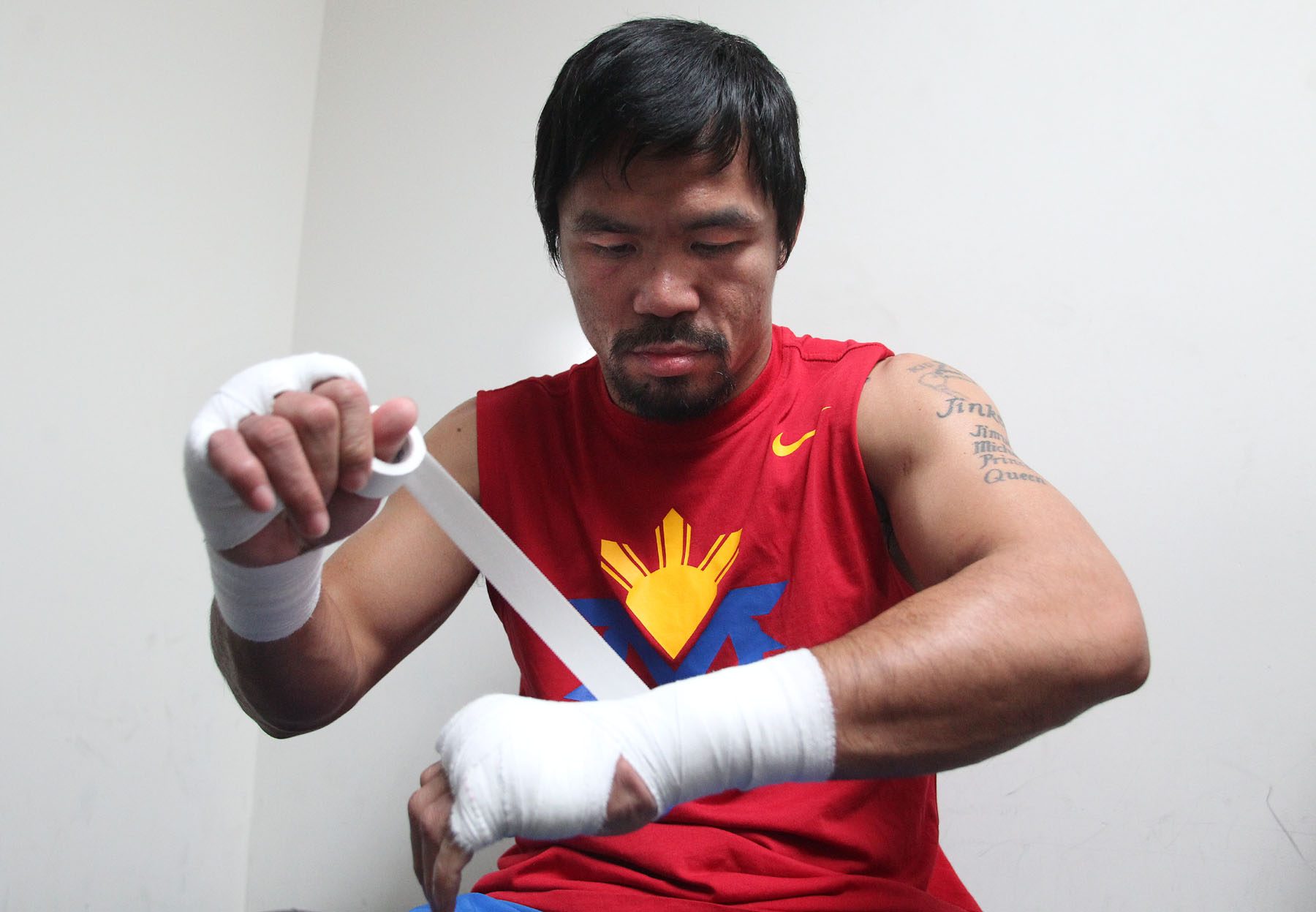Manny Pacquiao getting ready to start training. Photo by Chris Farina/Top Rank 