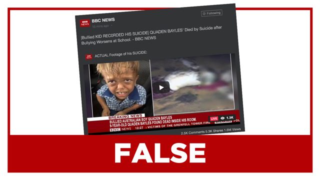 FALSE: Bullying victim Quaden Bayles ‘commits suicide’