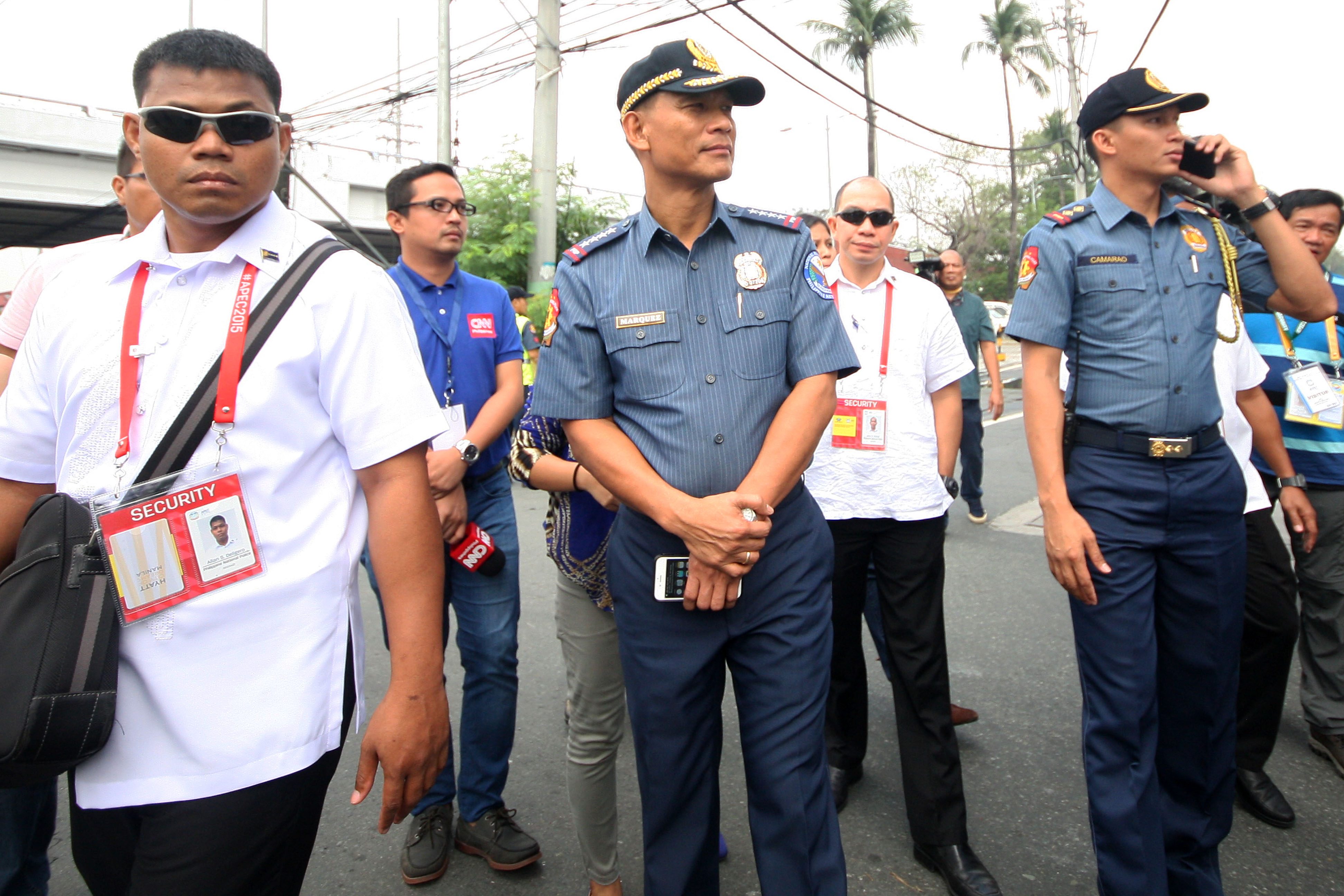 HANDS ON. PNP Chief Ricardo Marquez personally inspects security preps during the 2015 APEC Summit. File photo by Ben Nabong/Rappler
 