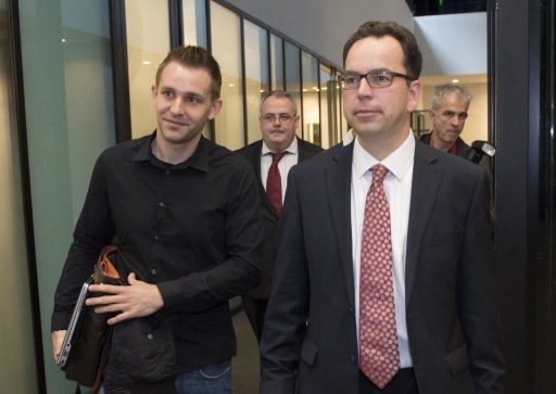MAX SCHREMS. Austrian Max Schrems (L) arrives with his lawyer Herwig Hofmann (R) before a verdict at the European Court of Justice (SCJ) in Luxembourg, on October 6, 2015. File photo by John Thys/AFP 