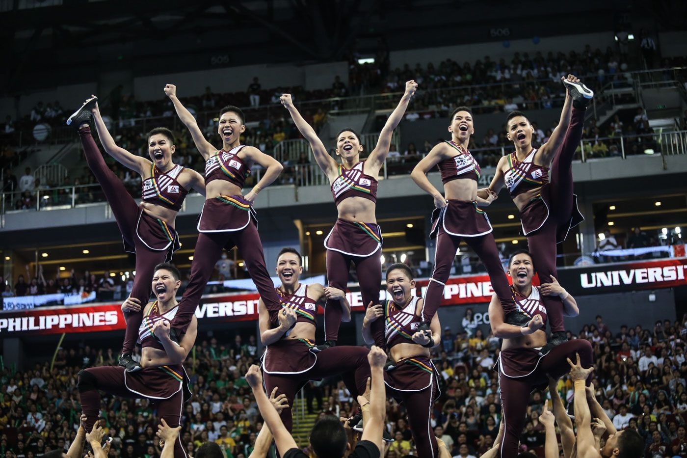 BACK TO BASICS. The UP Pep Squad took it simple this time with no grand props, but just a powerful routine. Photo by Josh Albelda/Rappler  