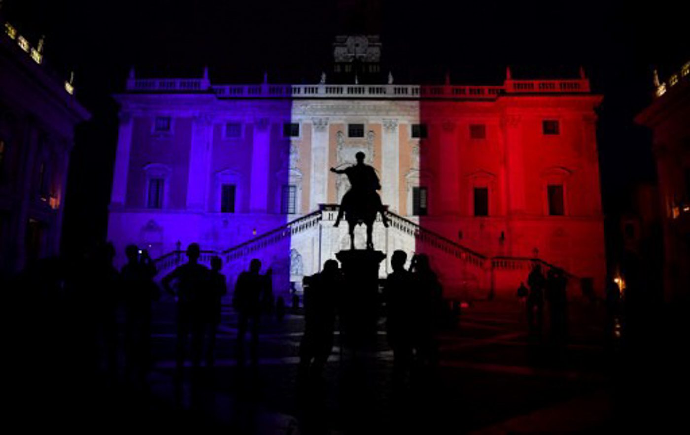 ROME. The colors of the French flag are projected on the Campidoglio.  