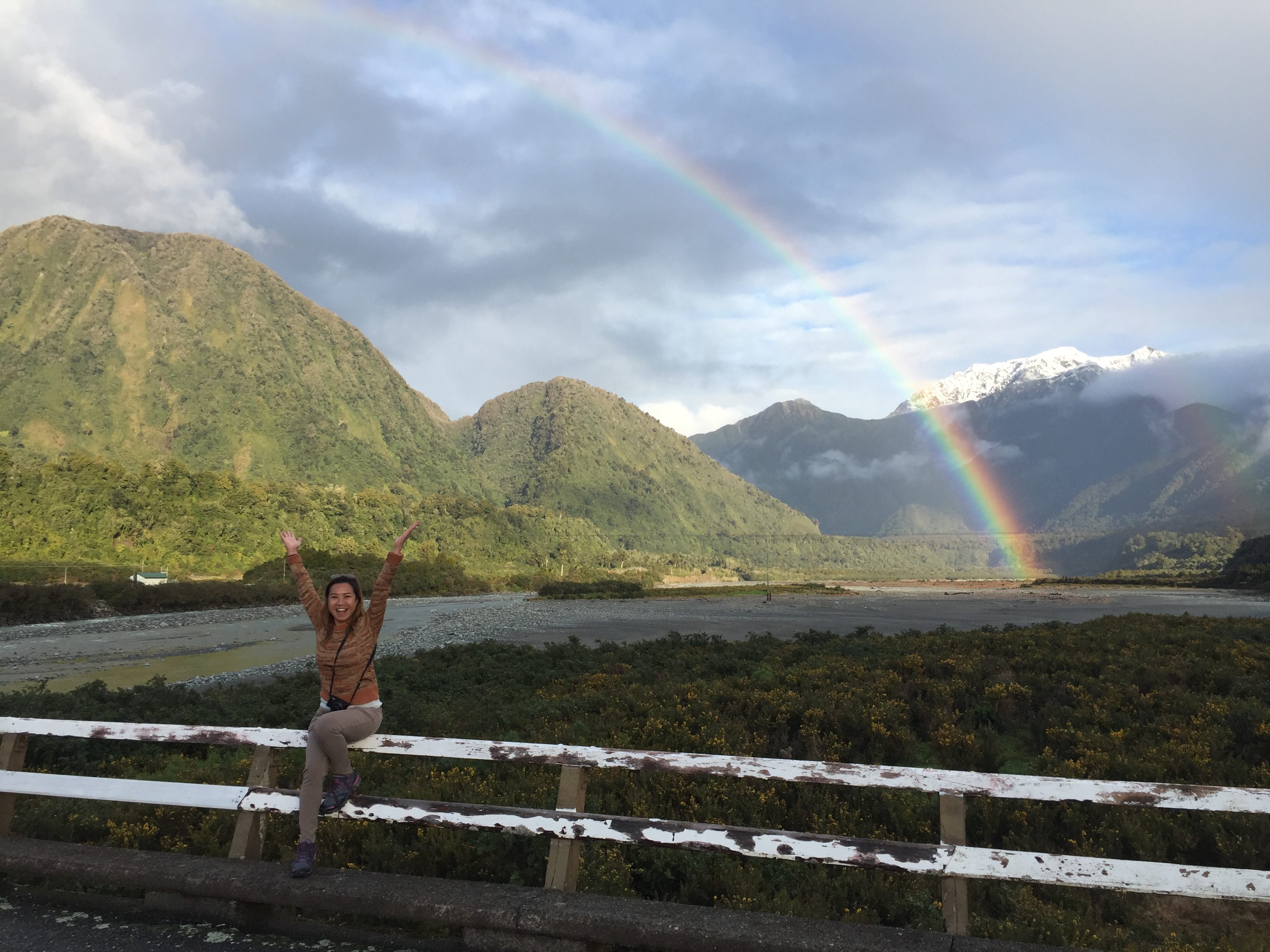 A visible rainbow while taking a photo of Mount Cook   