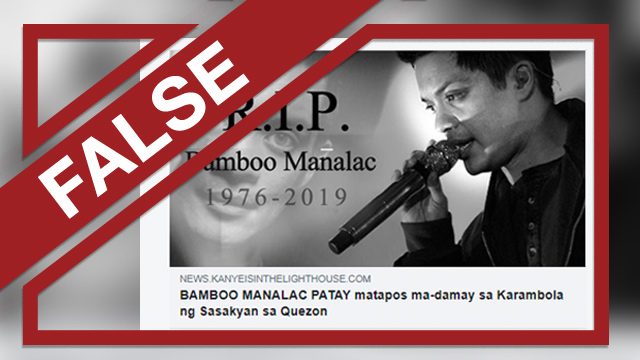 FALSE: Bamboo Mañalac ‘dies in car crash in Quezon’