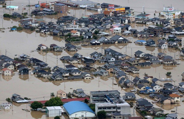 DEADLY FLOOD. An aerial view of flooded houses in Kurashiki, Okayama Prefecture on July 8, 2018. Photo by Jiji Press/AFP   