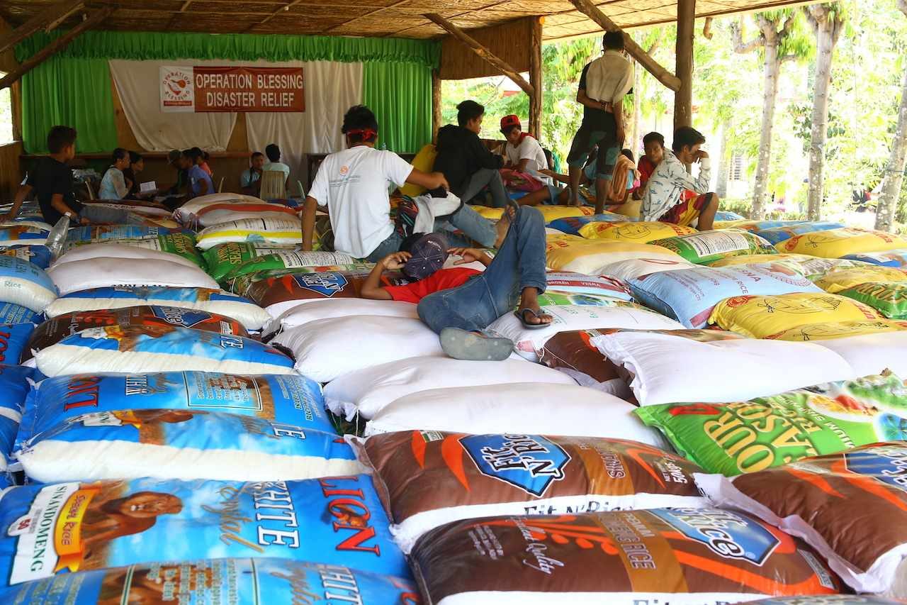 DONATIONS. Sacks of rice in Kidapawan after the violent dispersal. Photo by Ferdh Cabrera/Rappler