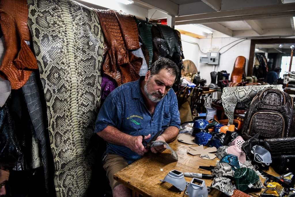 CRAFT. The Florida craftsman has come up with a novel way of tackling both the coronavirus pandemic and the problem of invasive pythons and iguanas that damage the state's fragile ecosystem. Photo by Chandan Khanna/AFP 