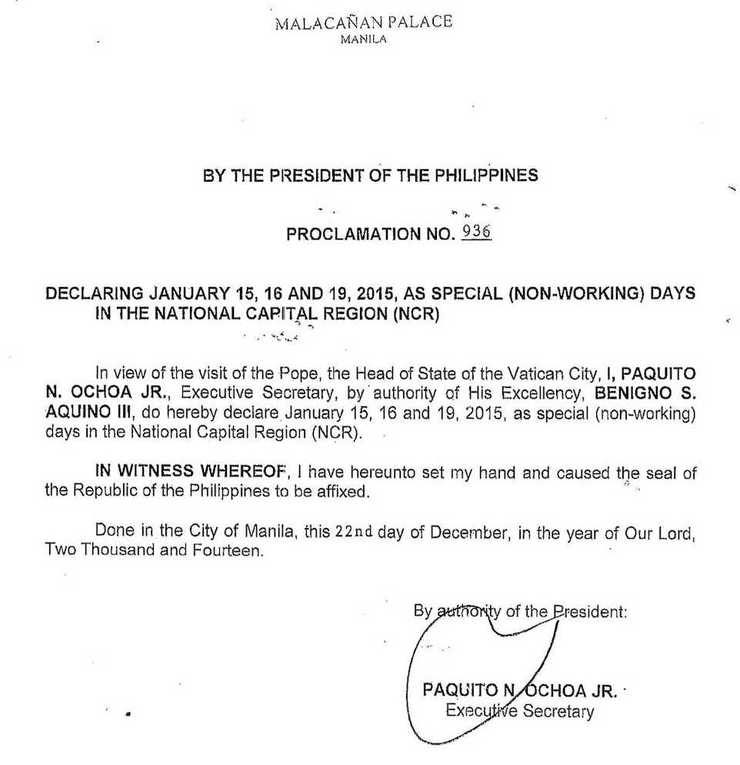 Text of Proclamation 936