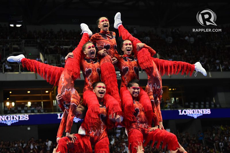 CELEBRATION. The UE Pep Squad has reason to celebrate as they stunned the favorites. Photo by Alecs Ongcal/Rappler 