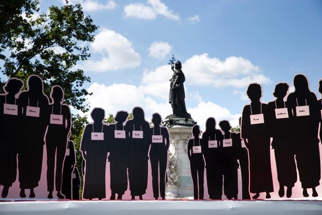 'BRING BACK OUR GIRLS.' A temporary exhibition is displayed on the Place de la Republique to support the movement Bring Back Our Girls in Paris, France, July 28, 2014. File photo by Etienne Laurent/EPA