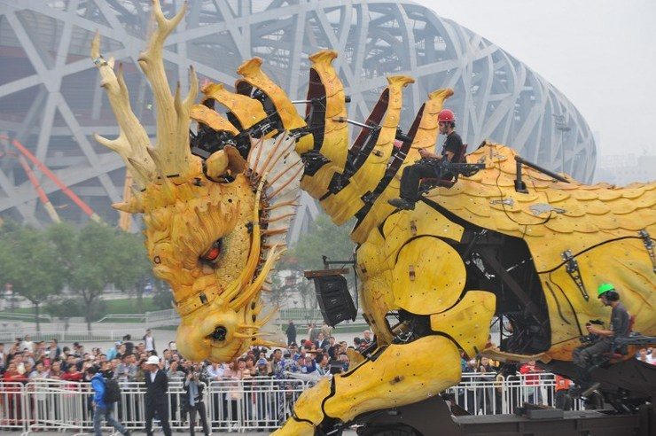 Giant robot horse-dragon takes on monster spider in Beijing