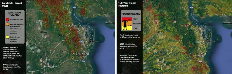 UNDERSTANDING MAPS. Maps on flooding and landslide were from the Department of Science and Technology (Nationwide Operational Assessment of Hazards Project). The maps are downloadable in open format, and can be used sooner. 