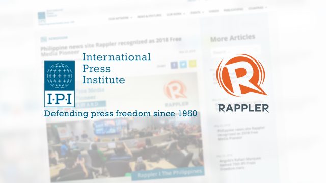Rappler named as 2018 Free Media Pioneer awardee