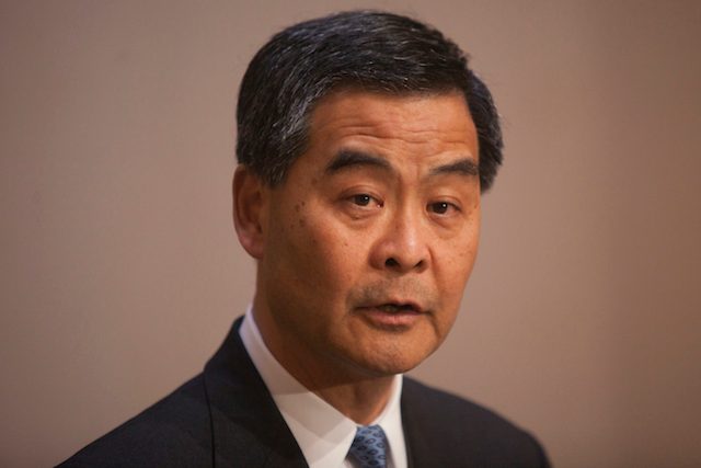 Hong Kong Chief Executive Leung Chun-ying, seen here in a press conference in Hong Kong in March 2014, called for limited electoral change despite the mass pro-democracy protests early July, saying in a report to China that voters want a 'patriotic' chief executive. Alex Hofford/EPA
