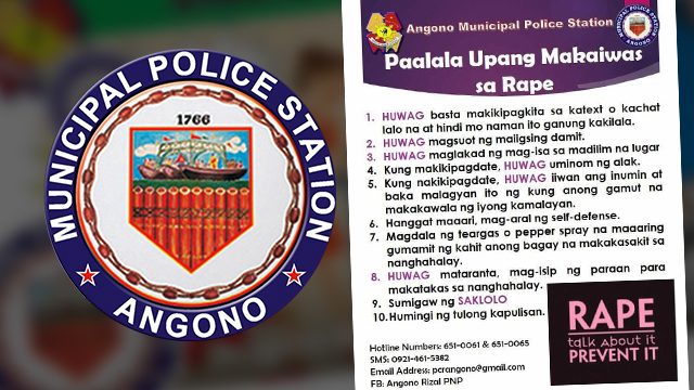 Police in Angono slammed for anti-rape advice