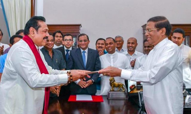OATH. Mahinda Rajapaksa takes his oath as new Sri Lanka Prime Minister. Photo from Rajapaksa Twitter 