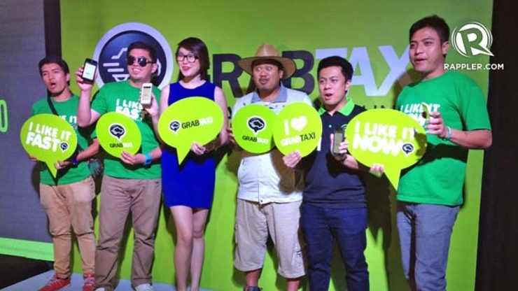 EXPANSION. GrabTaxi officials led by Natasha Dawn Bautista (3rd from left) and Paolo Evalle (2nd from right) say their latest fund infusion will be used for talent acquisition and retention, driver loyalty programs, and SouthEast Asia expansion. Photo by Lynda C. Corpuz / Rappler 