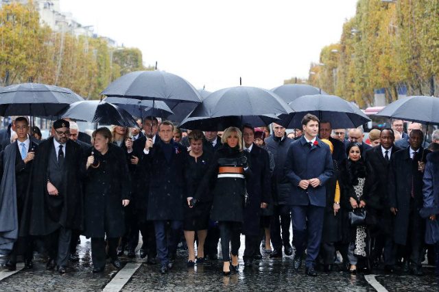 Trump, Putin absent for leaders’ symbolic walk in Paris rain