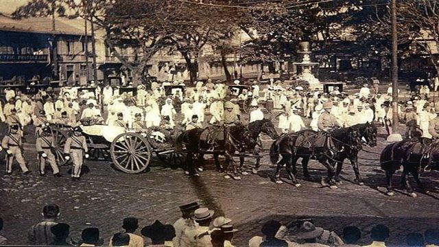 NATIONAL ICON. Jose Rizal's exhumed remains en route to be reburied in the Rizal Monument, 1912. Rizal is often considered as the sole national hero of the Philippines. Photo from Wikimedia Commons.
