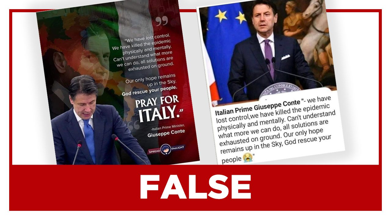 FALSE: Italian PM Conte says they’ve ‘lost control’ of coronavirus
