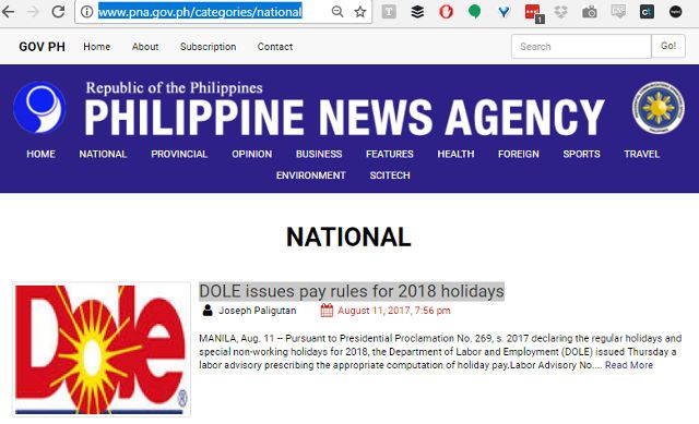 Philippine News Agency’s story on labor dep’t uses Dole pineapple logo