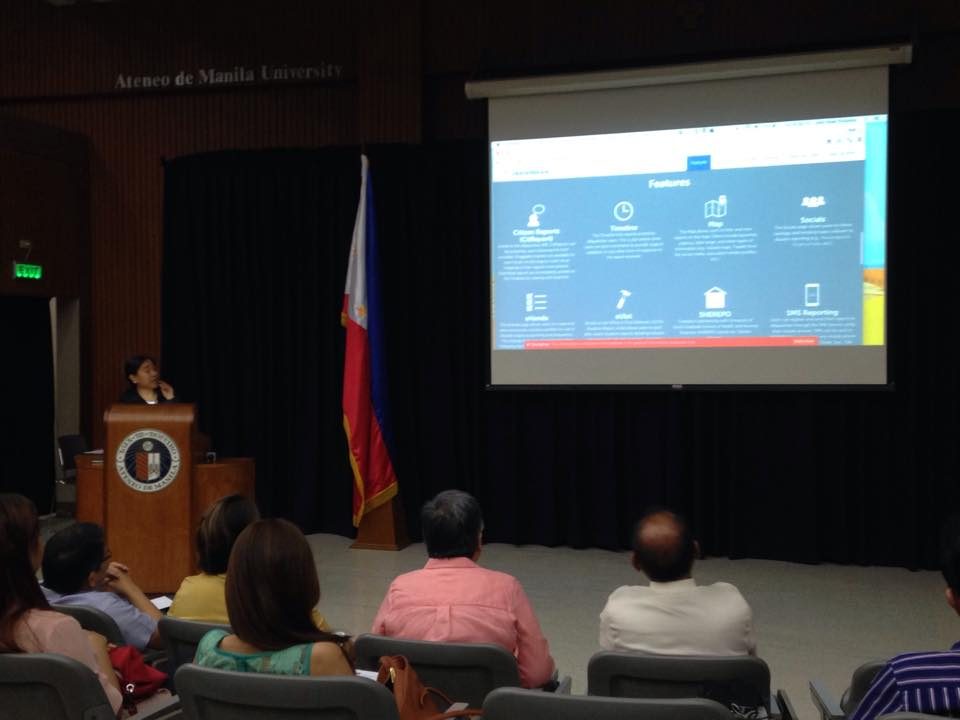 FEATURES. Rina Estuar, project lead of eBayanihan presents the features of the disaster platform. Photo by: Zebadiah Cañero/Rappler   