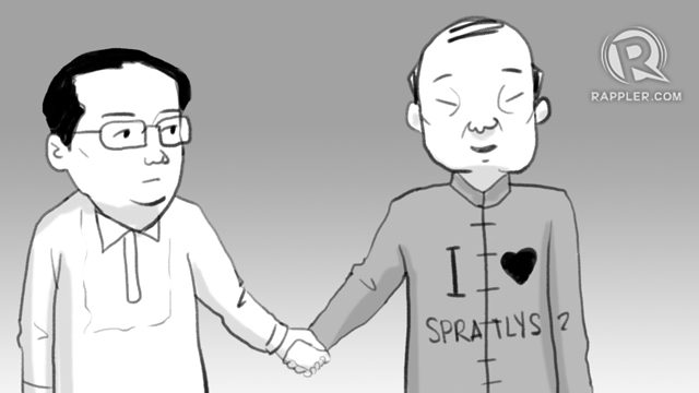 HUSBAND AND WIFE. This is how Foreign Secretary Alan Peter Cayetano once described the Philippines' ties with China. Illustration by Alejandro Edoria/Rappler 