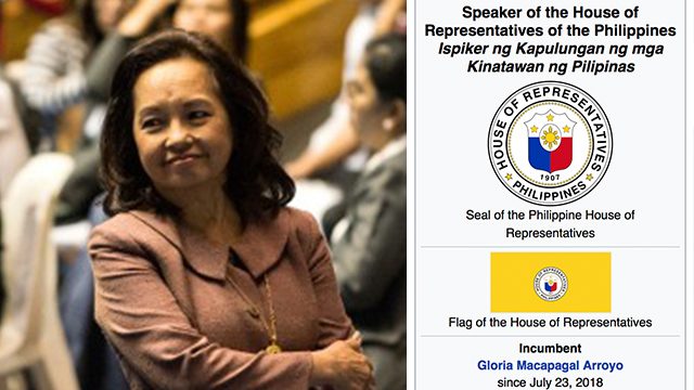 Arroyo is now House Speaker in Wikipedia too