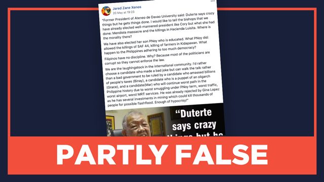 PARTLY FALSE: Ex-Ateneo de Davao University president quote on Duterte