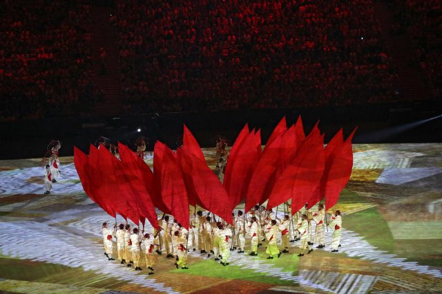 Artists perform during the Opening Ceremony of the Rio 2016 Olympic Games at the Maracana Stadium in Rio de Janeiro, Brazil. Photo by Tatyana Zenkovich/EPA 