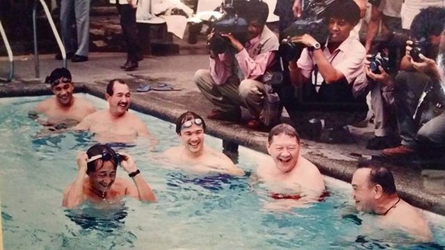 SWIMMING WITH THE BOSS. Cabinet members 'forced' to join Fidel Ramos in the pool in the aftermath of his surgery. Photo from the personal collection of Gabriel Claudio 