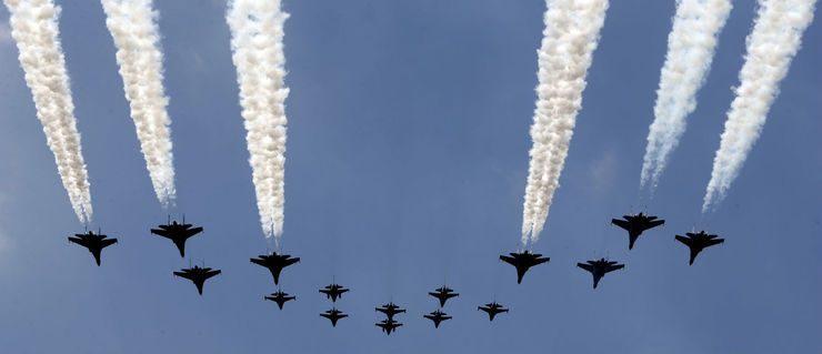 AIR FORCE. Indonesian Air Force's fighter aircraft fly over the parade ground during the 69th Independence Day Anniversary at the State Palace in Jakarta on August 17, 2014. Photo by Adi Weda/EPA 