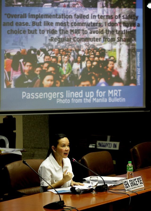 MRT PROBE. Senator Grace Poe asks DOTC and MRT officials to ensure the completion of committed deliverables to upgrade and rehabilitate the MRT. Photo from the office of Senator Grace Poe 