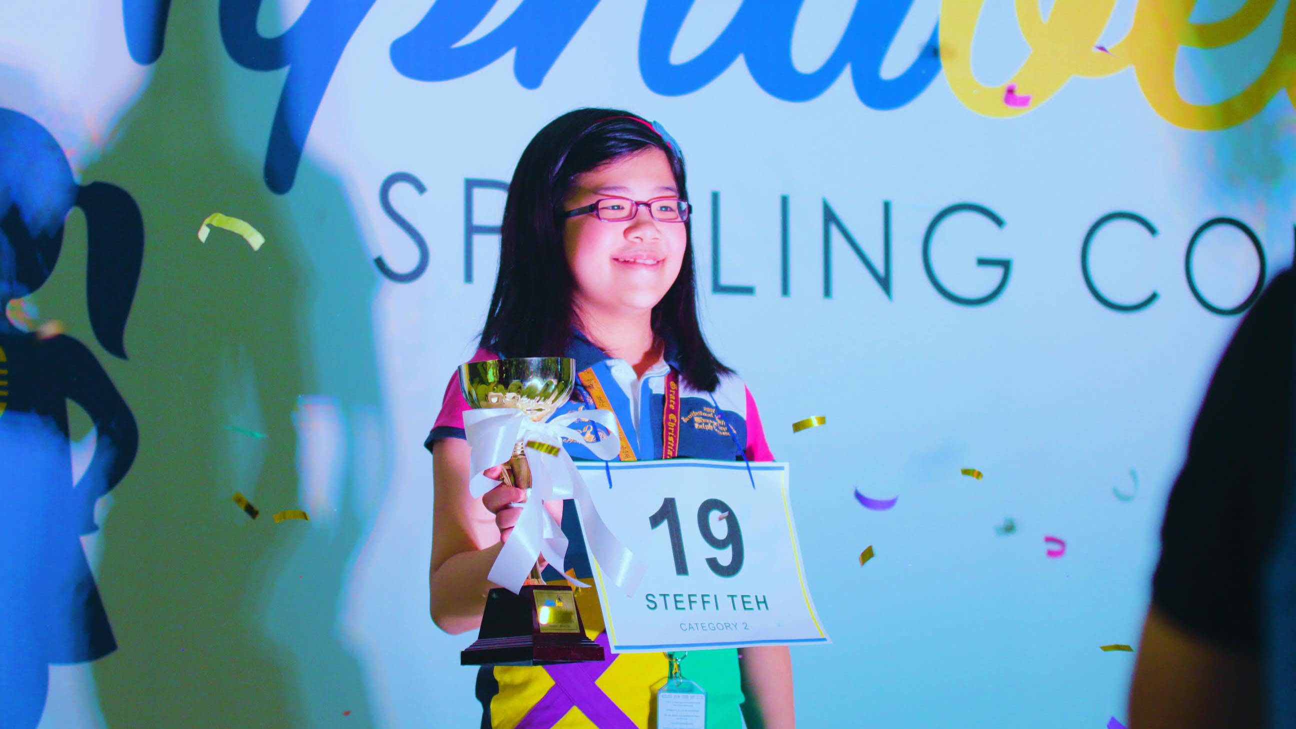 Alphabee Category 2 Champion, Steffi Teh from Grace Christian School. Photo courtesy of Alphabee 
