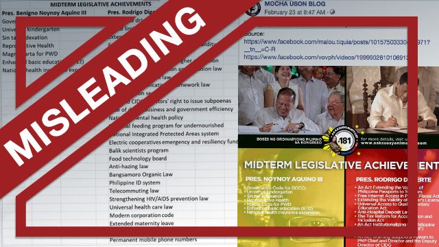 MISLEADING: ‘Midterm legislative achievements’ of Aquino, Duterte