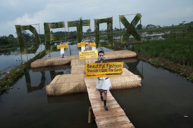 Masked models highlight Indonesian environmental devastation