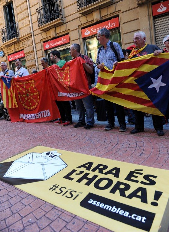 INDEPENDENCE TOO? People take part in a demonstration in support of a Catalan vote on independence from Spain, in the northern Spanish Basque city of Bilbao on September 9, 2014, ahead of the Diada. Rafa Rivas/AFP