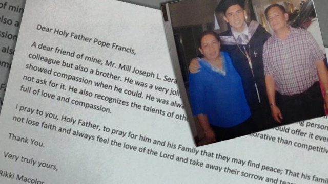 Pope Francis receives letter to pray for grieving Filipino family